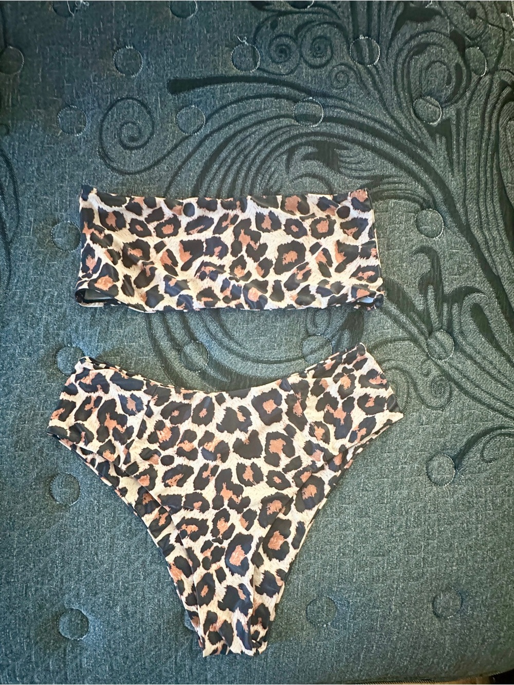 SHEIN Leopard Bandeau High Waisted Brazilian Bikini
